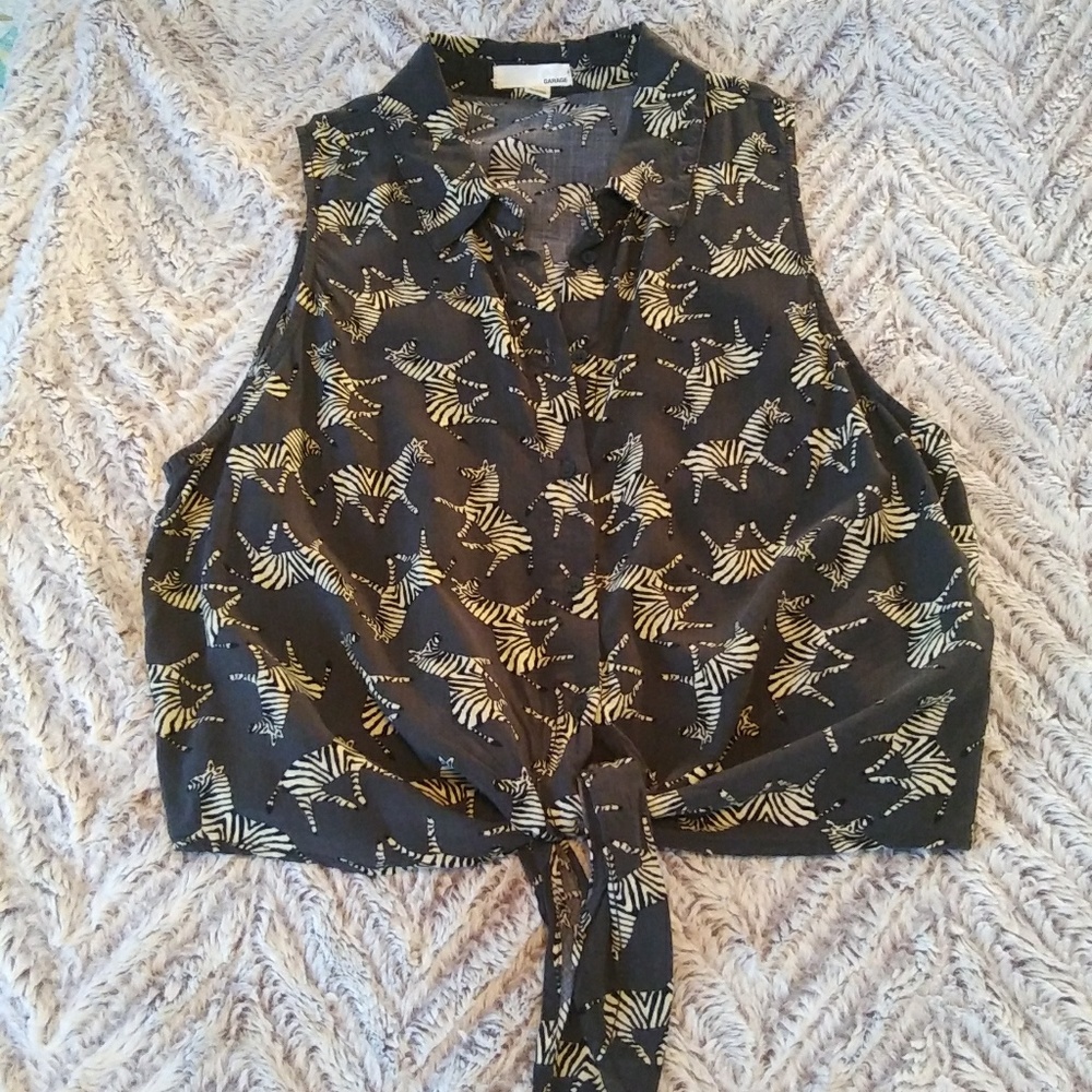 Zebra Print Button Down Blouse